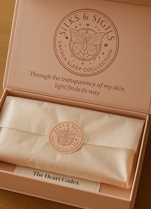 Skin Healing Pillowcase in organic premium 2 momme mulberry silk embroided with sigil