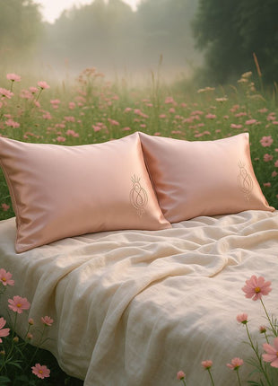 Skin Healing Pillowcase in organic premium 2 momme mulberry silk embroided with sigil