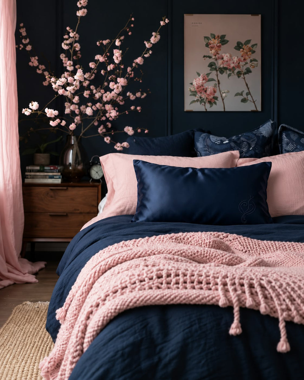Deep navy silk pillowcase