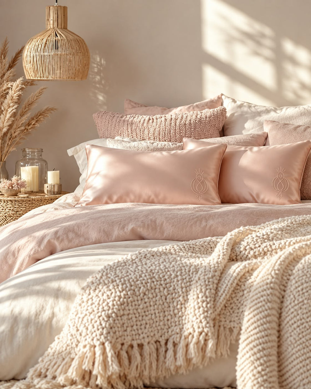 Pink silk pillowcase
