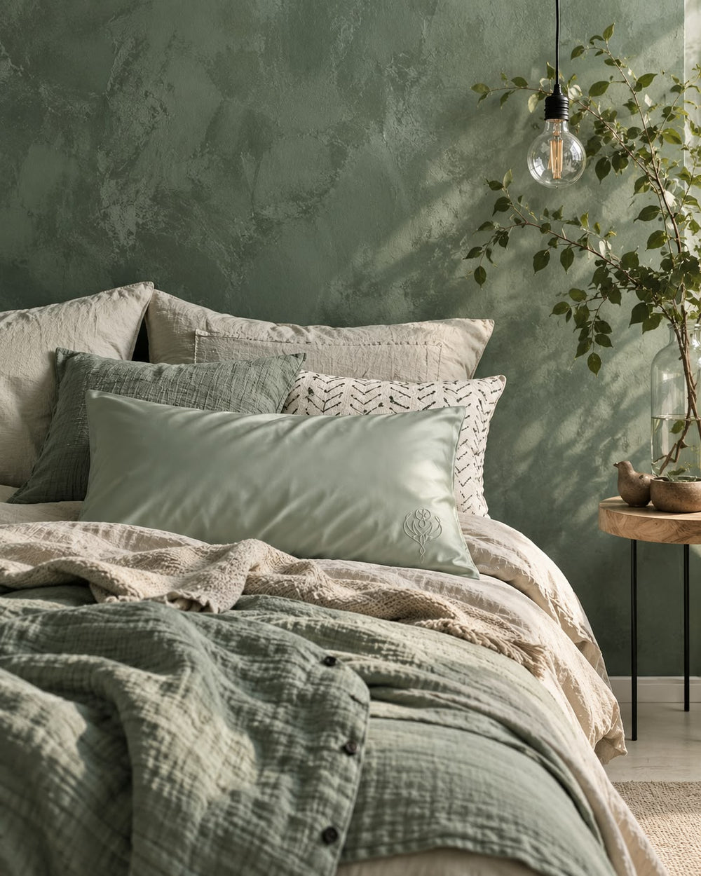 Pale green silk pillowcase