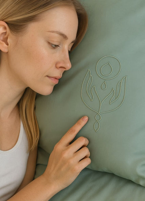 Deep Sleep Pillowcase in organic premium 22 momme mulberry silk with magic sigil
