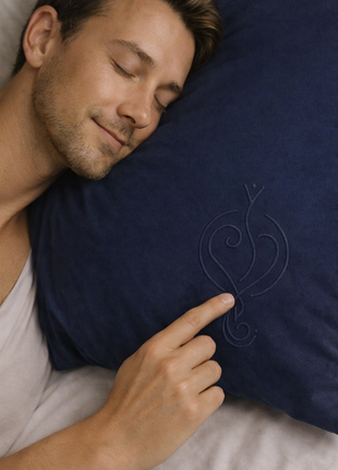 "Peace and Safety" (dark blue) silk pillowcase with magic sigil